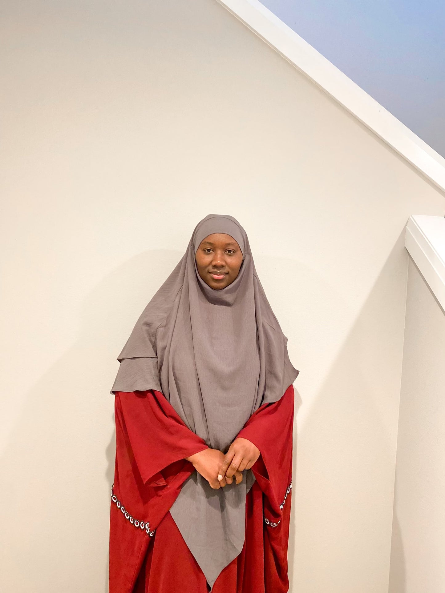 Double Layered Khimar - Dark Gray
