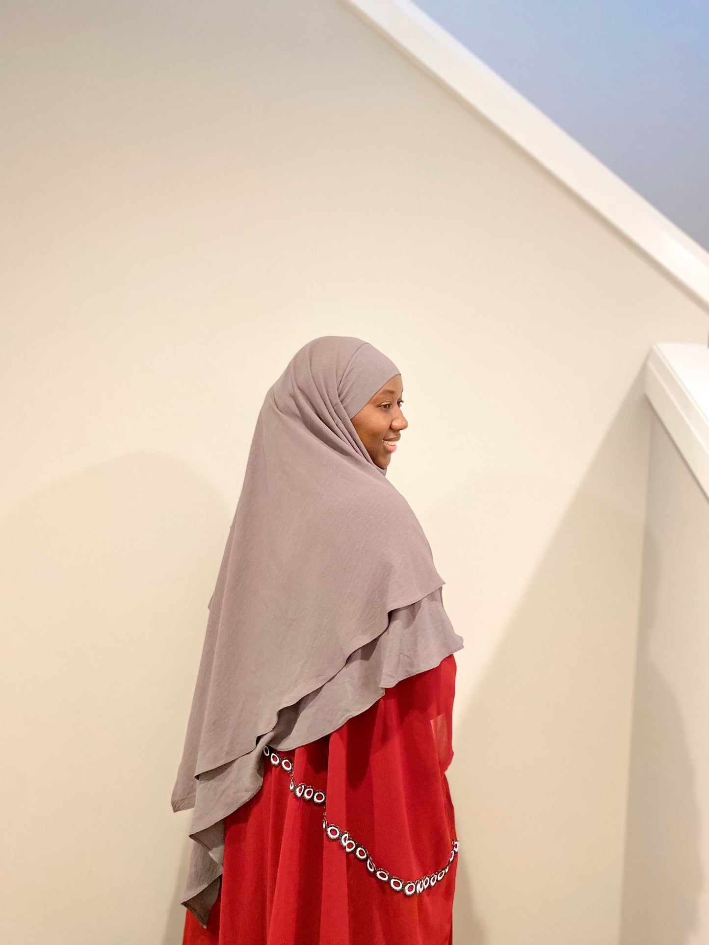 Double Layered Khimar - Dark Gray