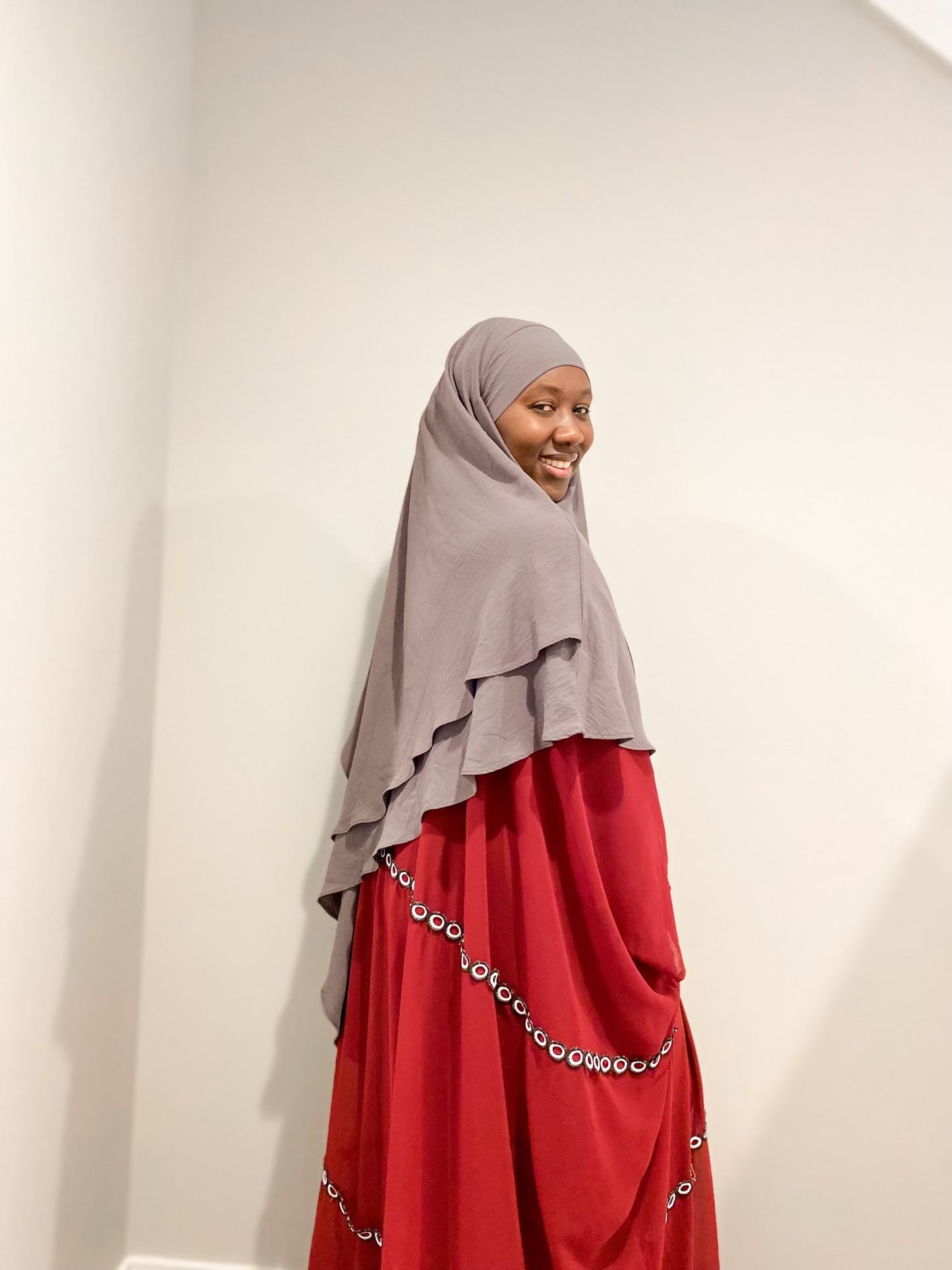 Double Layered Khimar - Dark Gray