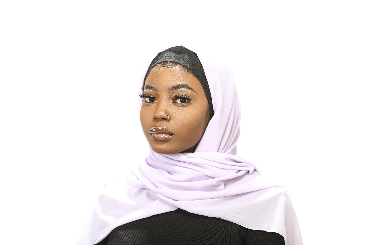 Black Lace Chiffon Hijab - Lilac