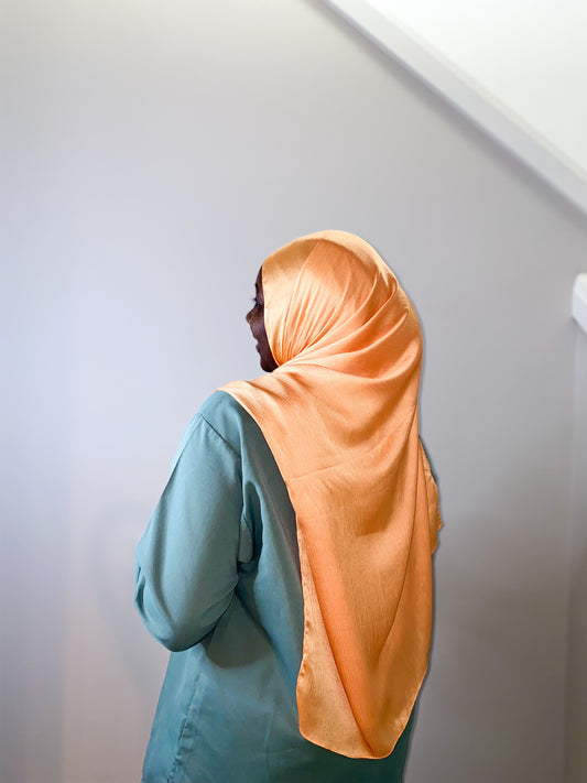 Texture Satin Chiffon Hijab - Orange