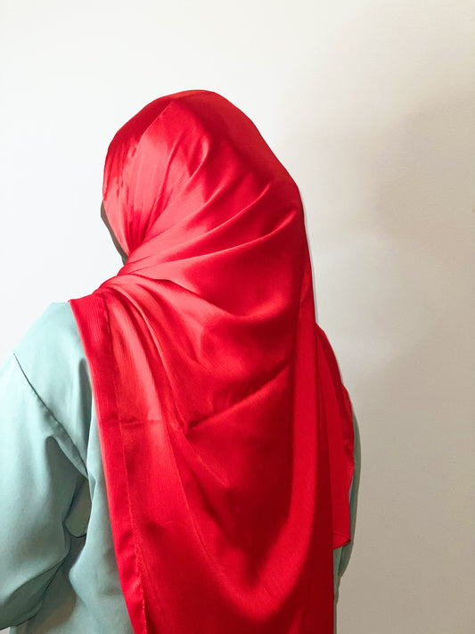 Texture Satin Chiffon Hijab - Red