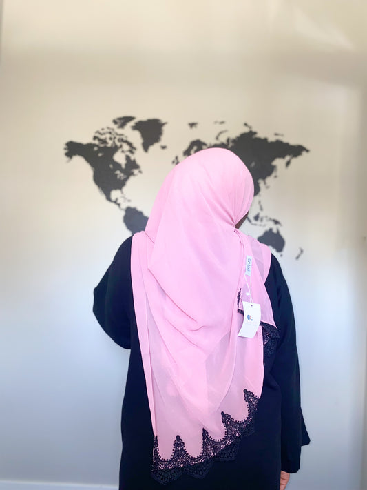 Black Lace Chiffon Hijab - Lavender Rose