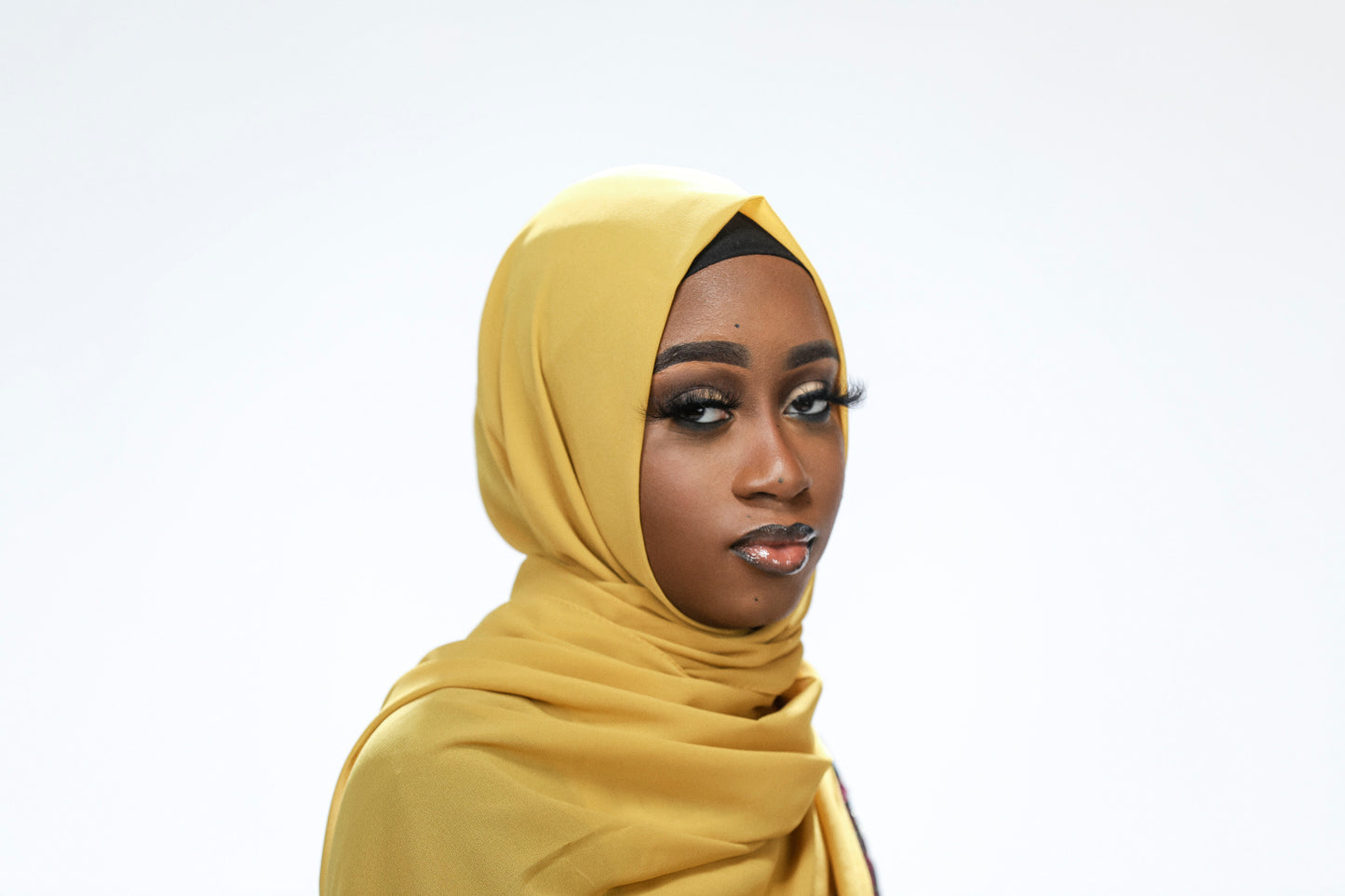 Black Lace Chiffon Hijab - Mustard