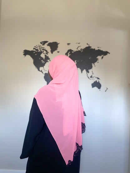 Black Lace Chiffon Hijab - Watermelon